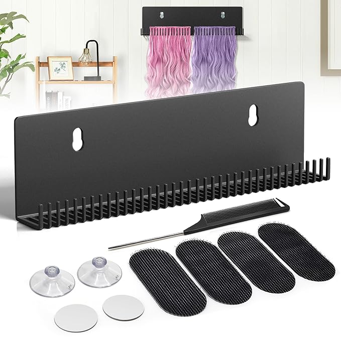 Hair Extension Hanger - Black Holder for Styling, Washing, Drying, Braiding, Display Rack for Clip-in, Wefts, Tape, Bundles, Hair Topper, Organizer/Storage