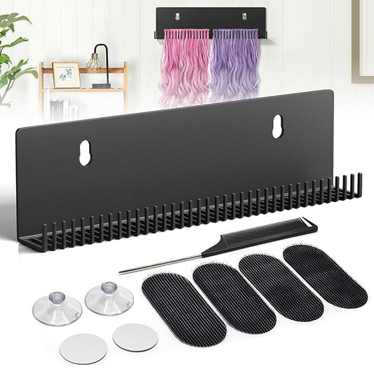 Hair Extension Hanger - Black Holder for Styling, Washing, Drying, Braiding, Display Rack for Clip-in, Wefts, Tape, Bundles, Hair Topper, Organizer/Storage