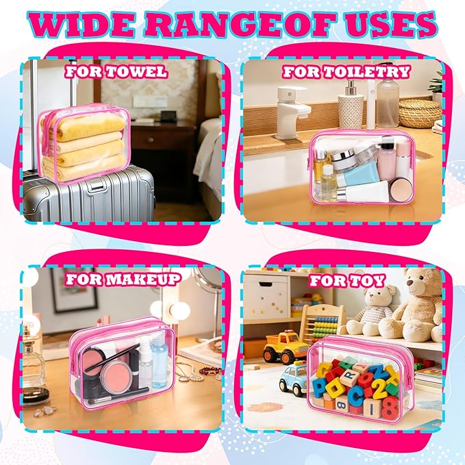 12PCS Clear Cosmetic Bag Transparent Makeup Bag for Women Men Waterproof Travel Makeup Clear Toiletry Organizer Cosmetic Storage Pouch Case with Zipper (Rose Red, Medium)