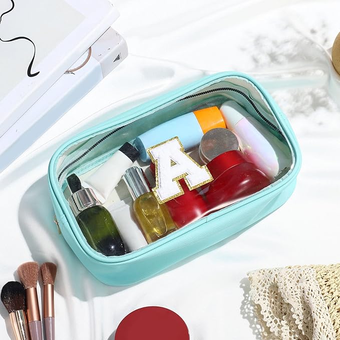 YOOLIFE Initial Clear Makeup Bag | Travel Clear Makeup Bag | Travel Beach Toiletry Bag | Car Organizer Essentials for Women Men | Teacher Birthday Gifts Blue R