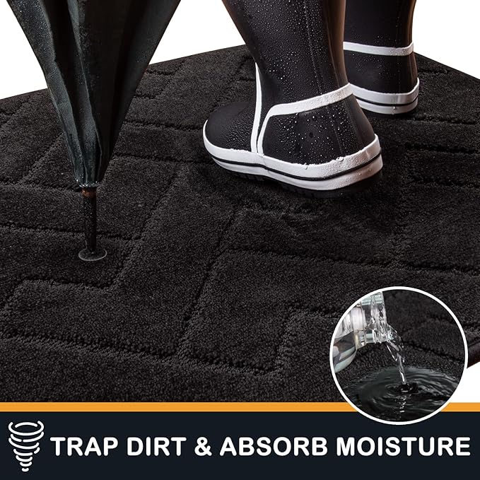 PURRUGS Dirt Trapping Door Mat 32" x 47", Non-Slip Machine Washable Entry Rug, Dog Doormat, Indoor Front Door Mat, Super Absorbent Entryway Rug for Muddy Shoes & Paws, Black