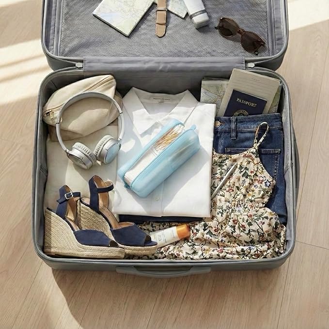 Cotton Pad Swab Travel Case – 2-in-1 Portable Waterproof Qtips Dispenser for Cotton Square Pad & Qtip, Floss, Bobbi Pin, Nail Kit, Hair Accessories Organizer TSA Compliance (Blue)