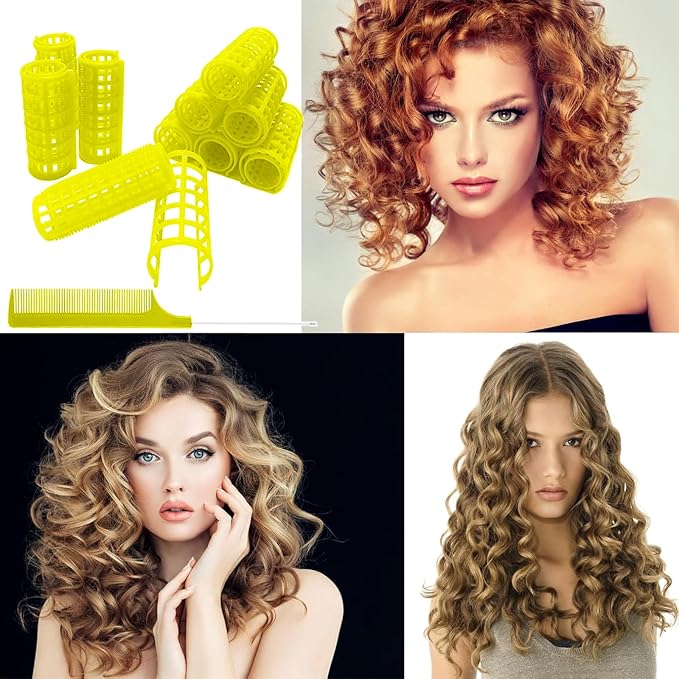 20PCS Plastic Hair Rollers Set 2.5cm/1in Heatless Rollers Hair Curlers Self Grip Rollers Tools for DIY Hairdressing Hair Salon(Yellow)