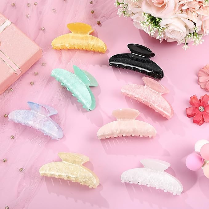 8 Pcs Large Acrylic Hair Claw Clips for Women Non-slip Strong Hold Jaw Clamps for Thick Thin Hair(French,Starry Sky Color)