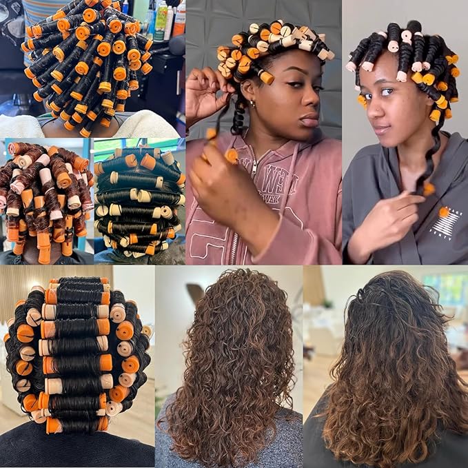 40PCS Perm Rods Set,Orange Perm Rods For Short Hair 2 Sizes Plastic Cold Wave Rods For Hair Styling Hairdressing Tools(40PCS,Orange+Beige)