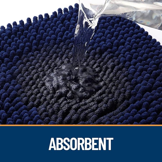 OLANLY Dog Door Mat for Muddy Paws 24x16, Absorbs Moisture and Dirt, Absorbent Non-Slip Washable Doormat, Quick Dry Chenille Mud Mat for Dogs, Entry Indoor Entryway Carpet for Inside Floor, Navy Blue