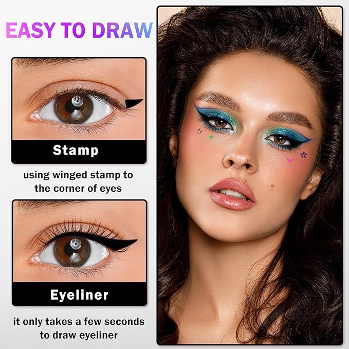 7 Colors Double-headed Eyeliner Stamps Pencil Set, Face Stamp Liquid Winged Eyeliner Stamp Pen Waterproof Smudgeproof Eye Liner Stamp for Eye Makeup