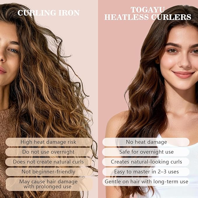 Heatless Curls Overnight Set for Natural Hair, Comfortable Easy-Lock Rollers, Heat-Free Hair Curlers for Long Textured Hair, 8PCS Brown