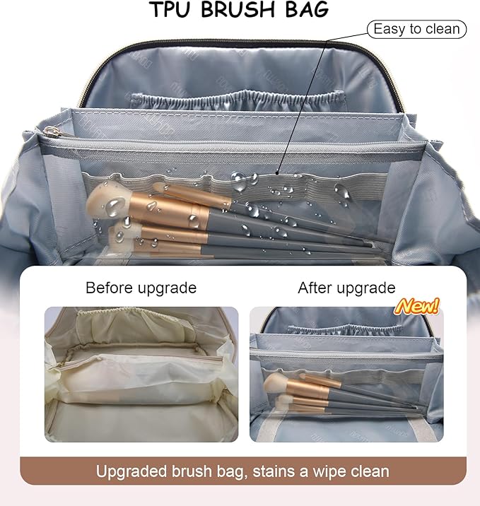 BOYATU Travel Makeup Bag for Women: 3 Pcs Set Portable Make up Bags with Handle - Leopard Print Cosmetic Bags with Comparments - Waterproof Vegan Leather Toiletry Bag (12-White)