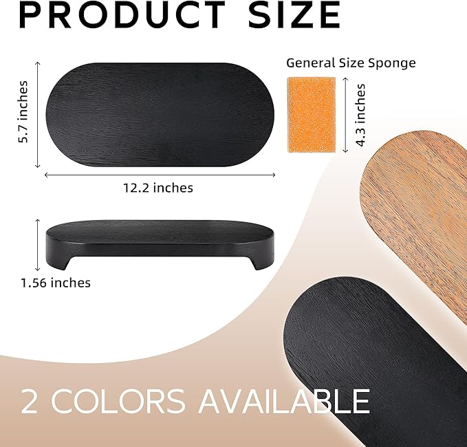 Acacia Wood Risers for Decor Display, Bathroom Counter Decorative Tray, Soap Dish Risers, Pedestal Stand for Bottles,Candle,Plant, Counter Decor for Vanity. (Brushed Black L)