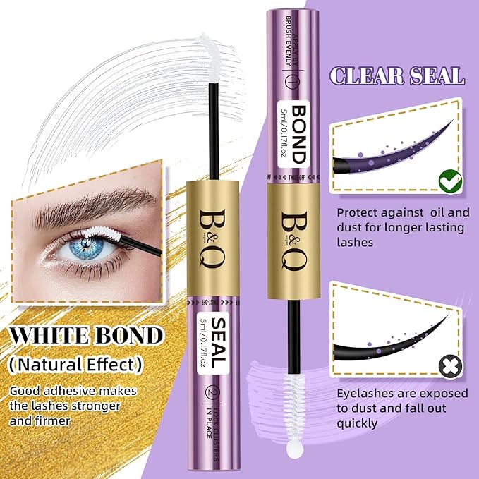 B&Qaugen Lash Bond and Seal 10ML Clusters Lash Glue Waterproof Long Lasting Mascara Wand Lash Extension Bond and Seal Strong Hold 2 in 1 Bond and Seal for DIY Lash Extensions（White Bond and Seal,10ML）