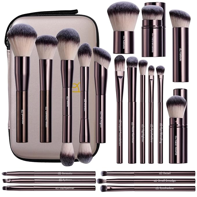 BS-MALL Makeup Brushes Kit – Professional Makeup Tools with Travel Case, Includes Foundation, Powder, Concealer, Lip & Eyeshadow Brushes for Daily Use & Versatile Occasions (Aluminum Tube Coffee)