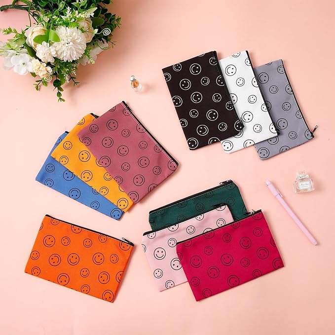 Reginary 20 Pieces Cosmetic Bag for Women, Roomy Makeup Bags with Zipper Toiletry Bag Pouch Travel Accessory Organizer Gifts, 7 x 4.3 Inches(Smile Face)