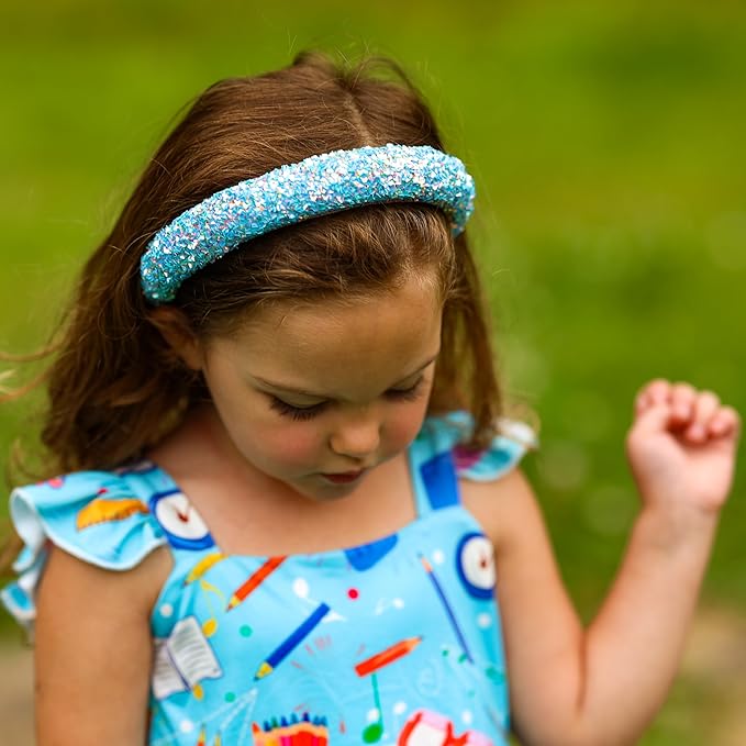 FROG SAC Sequin Headband for Girls, Sparkly Puffy Hair Band for Kids, Padded Toddler Head Bands, Sparkle Girl Hair Accessories (Blue, Child)