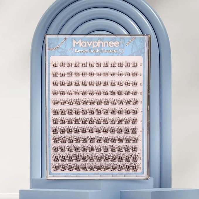 Mavphnee Brown Lash Clusters Dark Brown Eyelash Extensions Natural Cluster Lashes CC-Curly Pestañas Postizas Wispy Individual Lash Extensions 3D Lash 8-16MM Brown Eyelash Clusters 144PCS DIY at Home