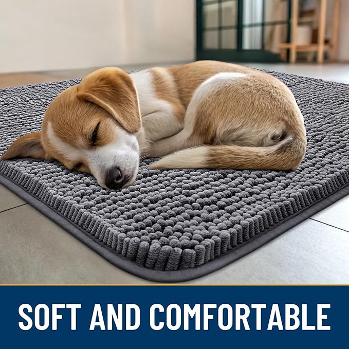 Smiry Dog Door Mat for Muddy Paws 44x24, Absorbs Moisture and Dirt Doormat, Non-Slip Washable Quick Dry Chenille Front Door Mat Indoor Entrance, Entryway Carpet for Inside Floor, Dark Grey