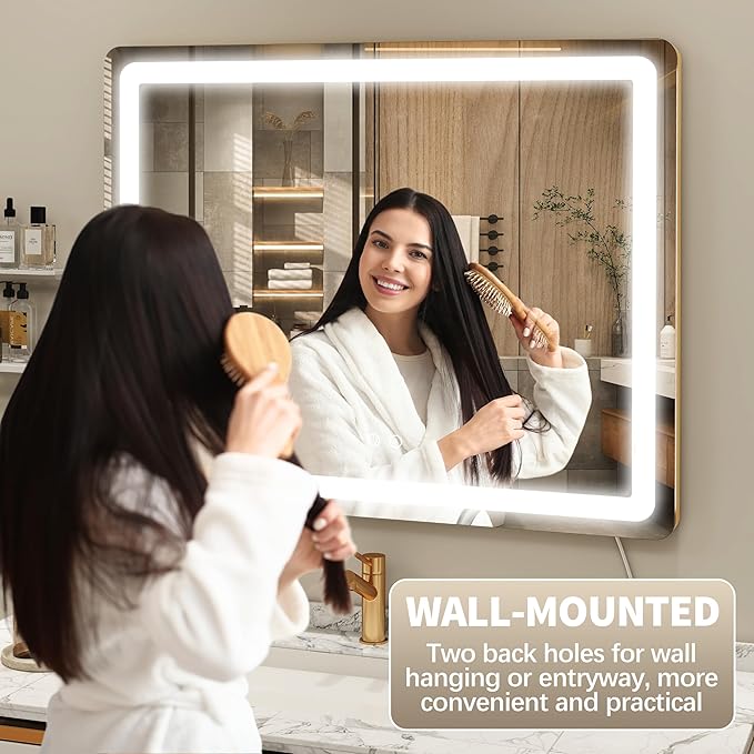 FENNIO 23" x 18" Vanity Mirror with Lights，LED Makeup Mirror，Hollywood Mirror with 3 Color Modes & Adjustable Brightness，Vanity Mirror Gold