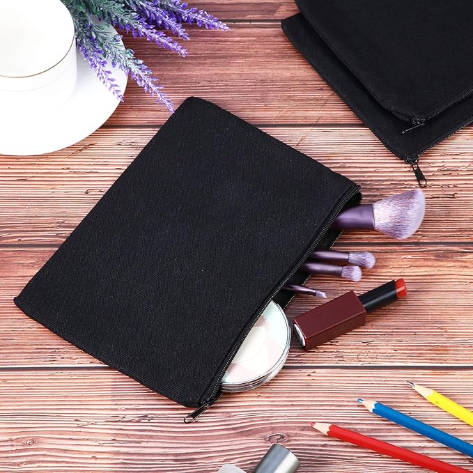 meekoo 16 Pack Canvas Blank Makeup Bags Plain Zipper Cosmetics Pouch Sublimation DIY Craft Multipurpose Toiletry Bag for Makeup Travel Cosmetic Pen Pencil Stationary Storage (L, Beige and Black)