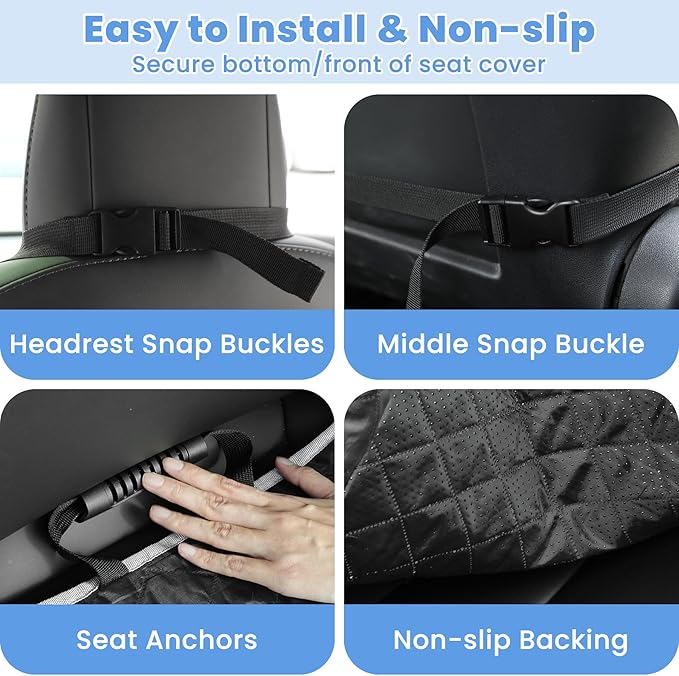 Dog Car Seat Covers, Waterproof Front Seat Cover for Dogs, Scratch-Proof, Nonslip Pet Passenger Seat Cover Protector, Universal Fit for Cars Trucks SUVs, Standard Size, Grey
