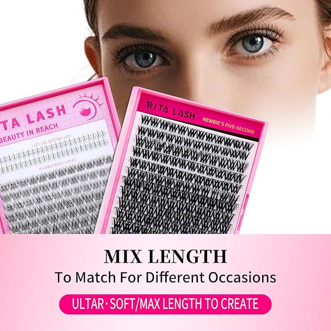 Venus Lash Clusters+Bottom Lash Clusters 5-6mm Bottom Lashes Cluster Lashes Individual Lashes DIY Clusters Eyelash Extensions Natural Look False Eyelashes Thin Invisible Lash Band(Venus,8-16mm)
