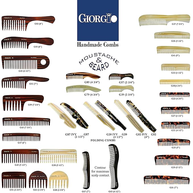 Giorgio G49 White Tokyo Wide Tooth Detangler Comb for Thick Curly Wavy Hair, Wet or Dry. Handmade Quality Cellulose, Saw-Cut, Hand Polished