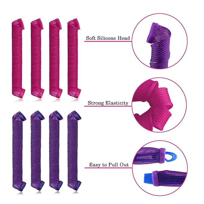 40pcs Heatless Spiral Hair Rollers with Styling Hooks, 22inch/55cm, No Heat Damage, DIY Kit for Long & Medium Hair