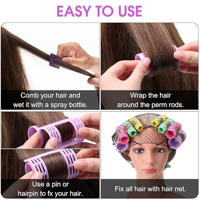 WILLBOND 65 Pieces Magnetic Hair Rollers Set Plastic Rollers Curlers with Clips 4 Sizes for Long Medium Short Hair, Duck Clips Hairnet Hairdressing Styling Tool(Light Color)