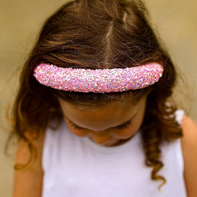 FROG SAC Sequin Headband for Girls, Sparkly Puffy Hair Band for Kids, Padded Toddler Head Bands, Sparkle Girl Hair Accessories (Pink, Child)