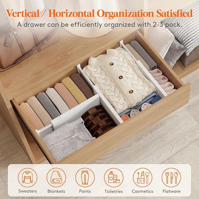 Lifewit 14 Pack Drawer Dividers Plastic 6" High, 13.5-22" Adjustable Drawer Organizers for Clothes, Expandable Dresser Separators in Bedroom/Bathroom/Kitchen/Fridge/Office Organization and Storage