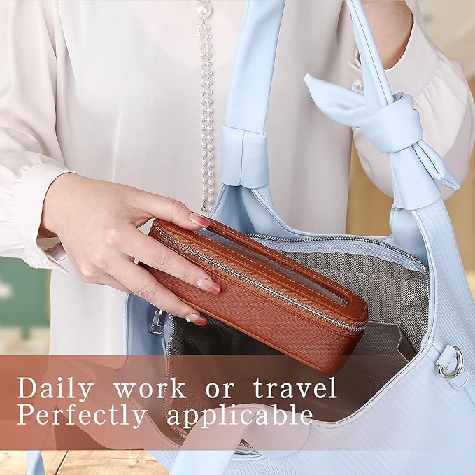Travel Makeup Set Waterproof Transparent Cosmetic Bag and Toiletry Bag Makeup Brush case with Zipper Car Essentials for Women (Brown, L+M+SLIM)