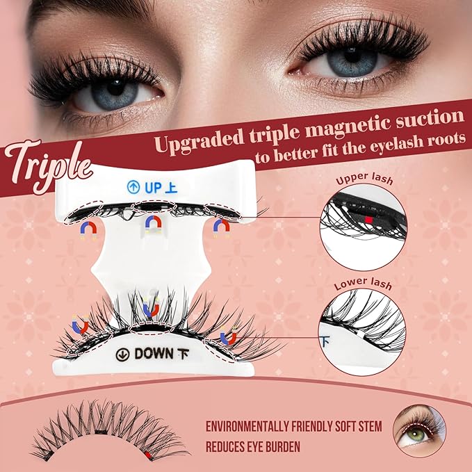 Higu clace Magnetic-Eyelashes with Applicator 2 Pairs Magnetic-Lashes Natural Look Wispy Magnet Lashes Easy to Wear and Remove（DJCX-C+N）