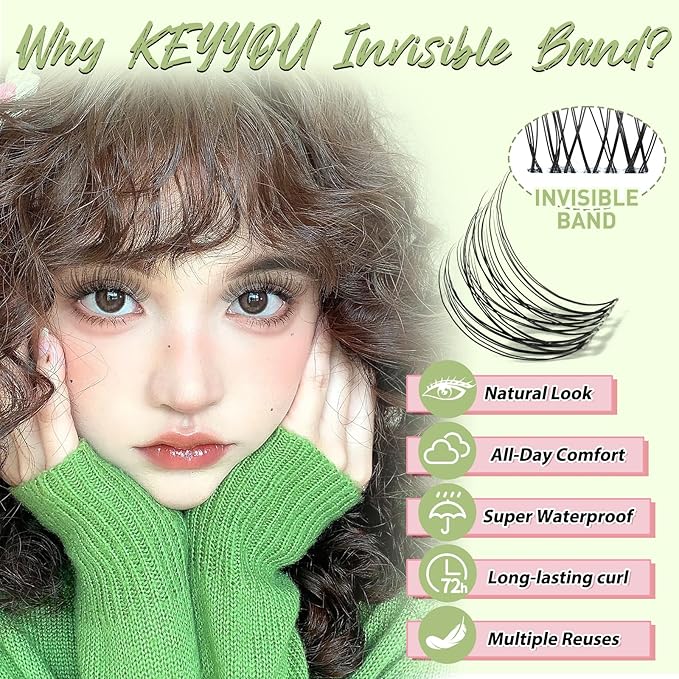 KEYYOU Venus Lash Clusters C Curl Fairy Lash Extension Eyelash Extension Wispy Natural Invisible Band Lash with Waterproof DIY Lash Extension at Home(Venus-C-10MM)