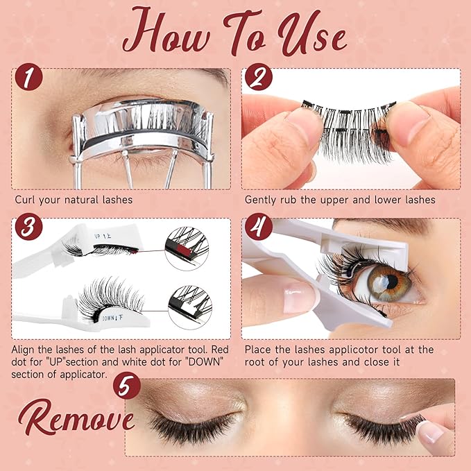 Higu clace Magnetic-Eyelashes with Applicator 4 Pairs Magnetic-Lashes Natural Look Wispy Magnet Lashes Easy to Wear and Remove（DJCX-A08)