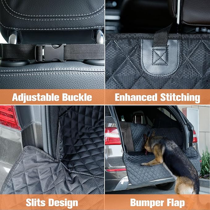 PETICON SUV Cargo Liner for Dogs with Mesh Window, Waterproof Pet Cargo Cover Dog Seat Mat for SUVs Sedans Vans with Bumper Flap Protector, Non-Slip, Large Size Universal Fit