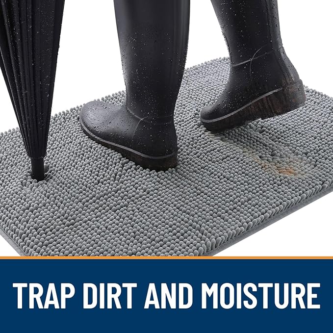 OLANLY Dog Door Mat for Muddy Paws 44x24, Absorbs Moisture and Dirt, Absorbent Non-Slip Washable Doormat, Quick Dry Chenille Mud Mat for Dogs, Entry Indoor Entryway Carpet for Inside Floor, Grey
