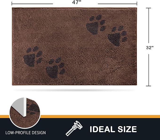 PURRUGS Dirt Trapping Door Mat 32" x 47", Non-Skid/Slip Machine Washable Microfiber Entrance Rug, Shoes Scraper, Dog Doormat, Super Absorbent Floor Mat for Muddy Wet Shoes and Paws, Brown