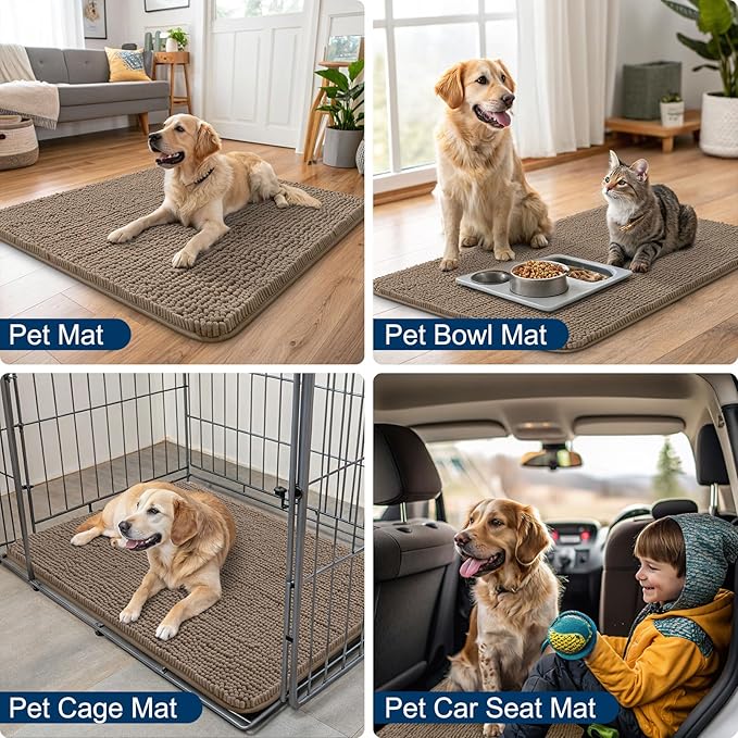 Smiry Dog Door Mat for Muddy Paws 59x24, Absorbs Moisture and Dirt Doormat, Non-Slip Washable Quick Dry Chenille Front Door Mat Indoor Entrance, Entryway Carpet for Inside Floor, Camel