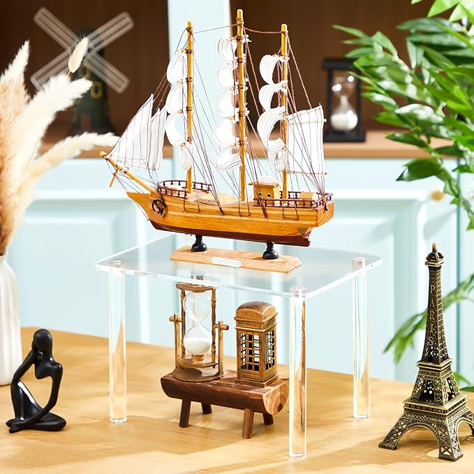 2 Pcs Extra Large 6mm Thick Acrylic Rectangular 4-leg Display Risers, Acrylic Plant Stand, Clear Shelf Riser Display Stands for Decor Collectibles Figures (12×8×8in)