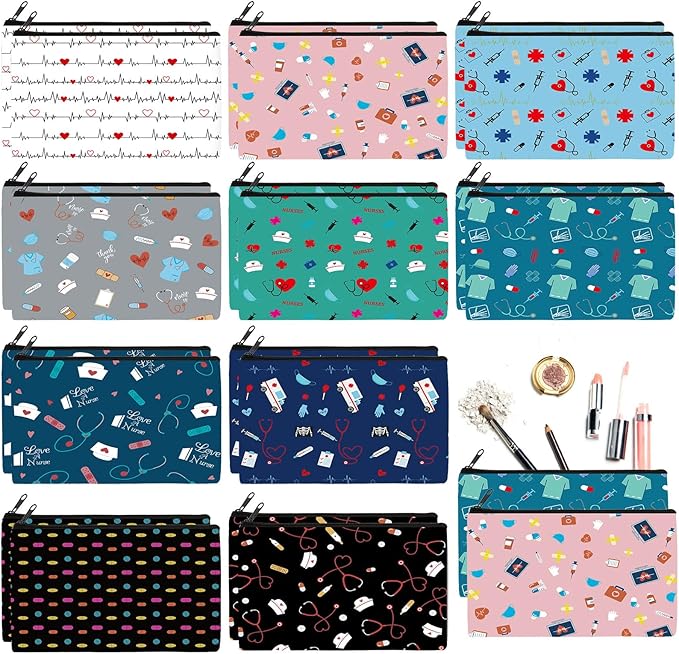 Reginary 20 Pieces Cosmetic Bag for Women, Roomy Makeup Bags with Zipper Toiletry Bag Pouch Travel Accessory Organizer Gifts, 7 x 4.3 Inches(Nurse)