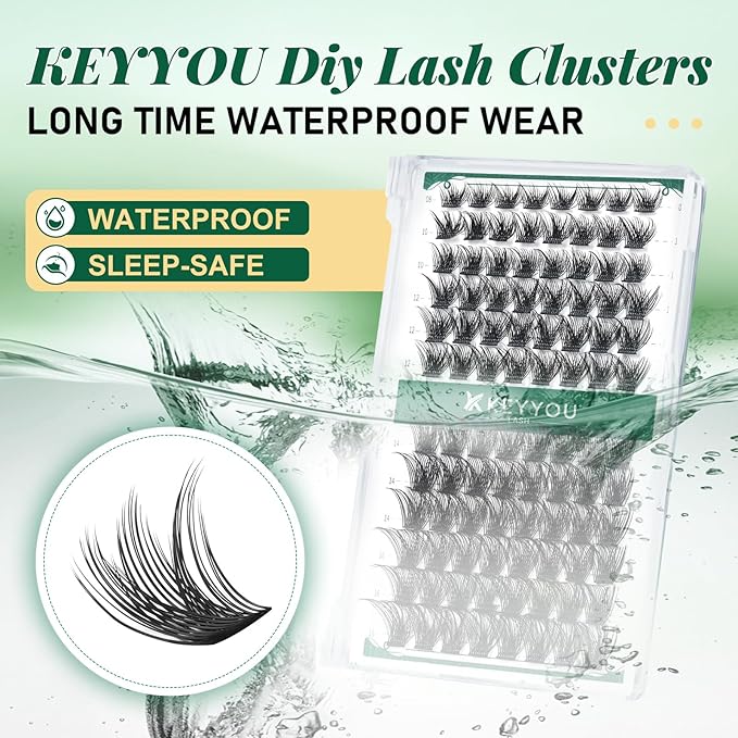 Lash Clusters 96pcs Individual Lashes D Curl 10mm Cluster Lashes KEYYOU Volume Wispy Lash Extension Soft&Comfortable Easy DIY at Home(Y03 D-10mm)