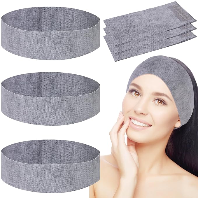 128 Pieces Disposable Spa Facial Headbands Stretch Non-Woven Facial Headband Soft Skin Care Hair Band with Convenient Closure for Women Girls Salons Esthetician Supplies (Grey)