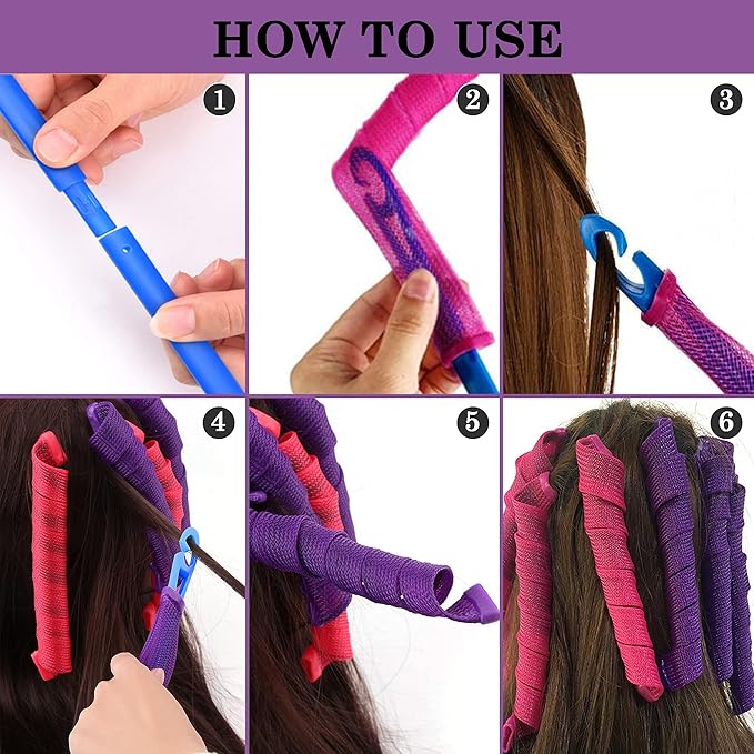 40pcs Heatless Spiral Hair Rollers with Styling Hooks, 22inch/55cm, No Heat Damage, DIY Kit for Long & Medium Hair