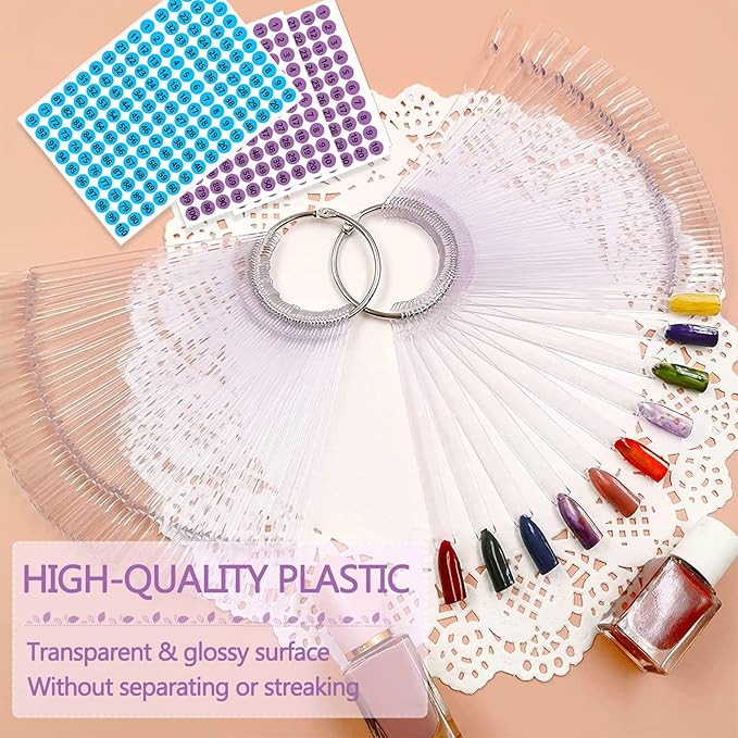 BQAN 200 Pcs Nail Swatch Sticks with Ring – Nail Supplies, Stuff, Tools & Accessories for Color Display and Practice, Includes 4 Pack Number Stickers, Nails Thing for Home & Salon Manicure