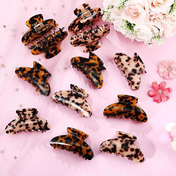 12 Pcs Large Acrylic Hair Claw Clips for Women Cute Non-slip Hold Jaw Clamps Bulk for Thick or Thin Hair French Barrettes Accessories (Leopard Print Style)