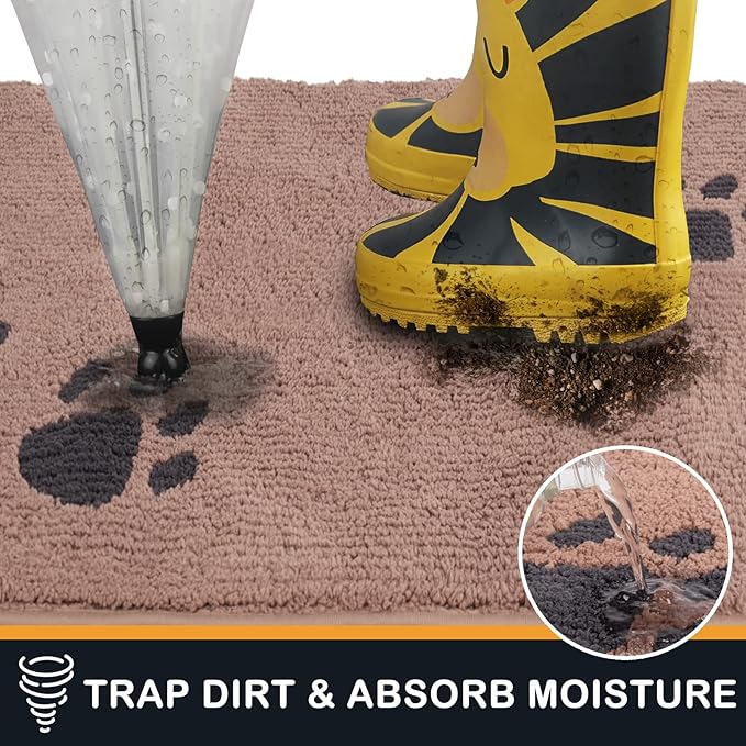 PURRUGS Dirt Trapping Door Mat 32" x 47", Non-Skid/Slip Machine Washable Microfiber Entrance Rug, Shoes Scraper, Dog Doormat, Super Absorbent Floor Mat for Muddy Wet Shoes and Paws, Light Brown
