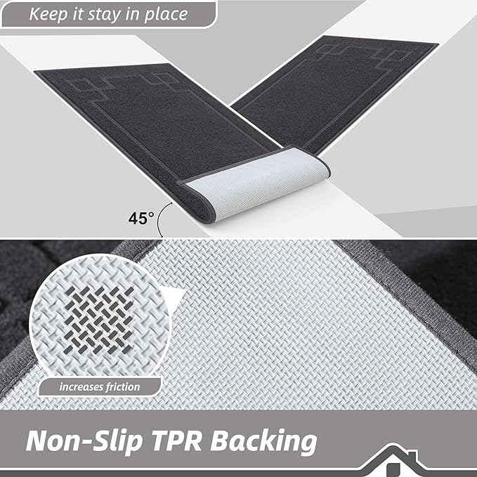 BEQHAUSE Door Mat 36" x 60", Non-Slip Door Mats Indoor Entryway Rugs Washable Low-Profile Absorbent and Stain Resist Floor Mats, Dog Door Mat for Front Back Door, Mud Wet Shoes & Paws, Dark Grey