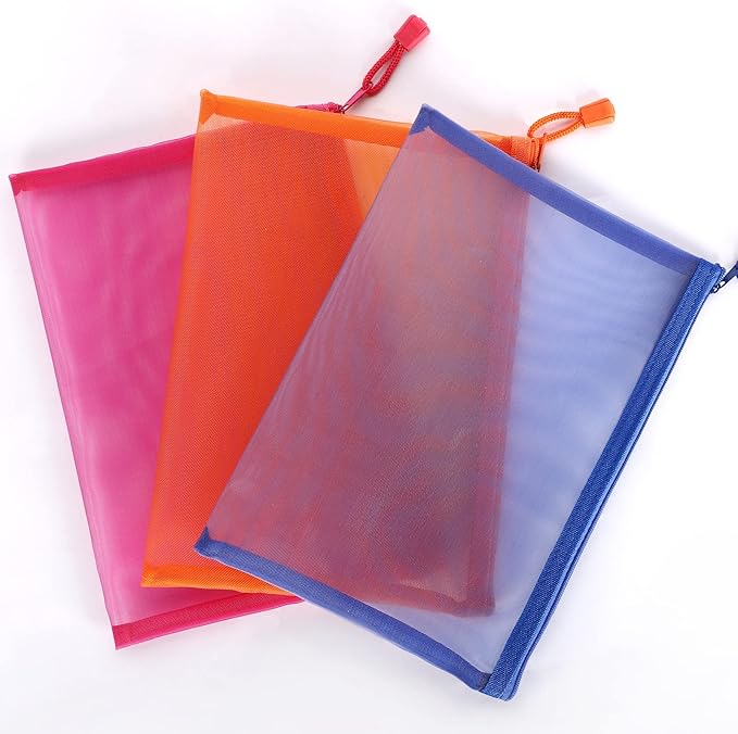 12 Pieces Zipper Nylon Mesh Pouch, Mesh Cosmetic Bags Makeup Bags Pencil Case, Multipurpose Travel Bags for Cosmetic School Office Supplies and Travel Accessories (Multicolored 01, A5)