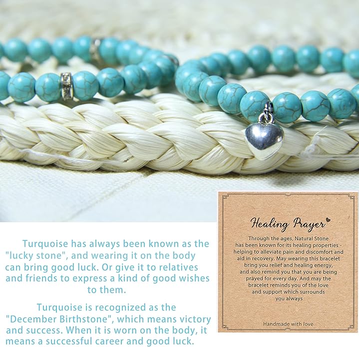 2Pcs Healing Crystal Bracelets for Women Handmade Beaded Bracelet Healing Prayers Crystal 8mm Natural Stone Beads Bracelet Stress Relief Get Well Soon Gifts