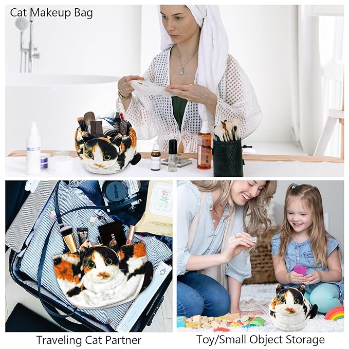 Openhaha Drawstring Travel Organizer, Cosmetic Pouch - Cat Gift for Women, Lay Flat Makeup Bag Gifts for Cat Lovers (2-Pack)