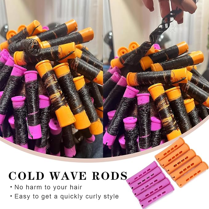 Perm Rods For Short Hair 2 Sizes Orange Purple Perm Rods Set For Black Women 40PCS Cold Wave Rods For Long Hair(40Pcs,Orange+Purple)